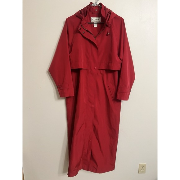 L.L. Bean Jackets & Blazers - L L Bean Vintage Womens Medium Full Length Lightweight Rain Trench Coat Red